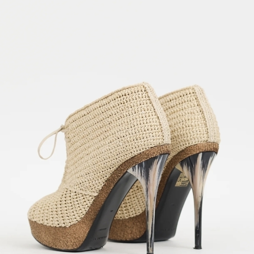 Beige Woven Platform Heels